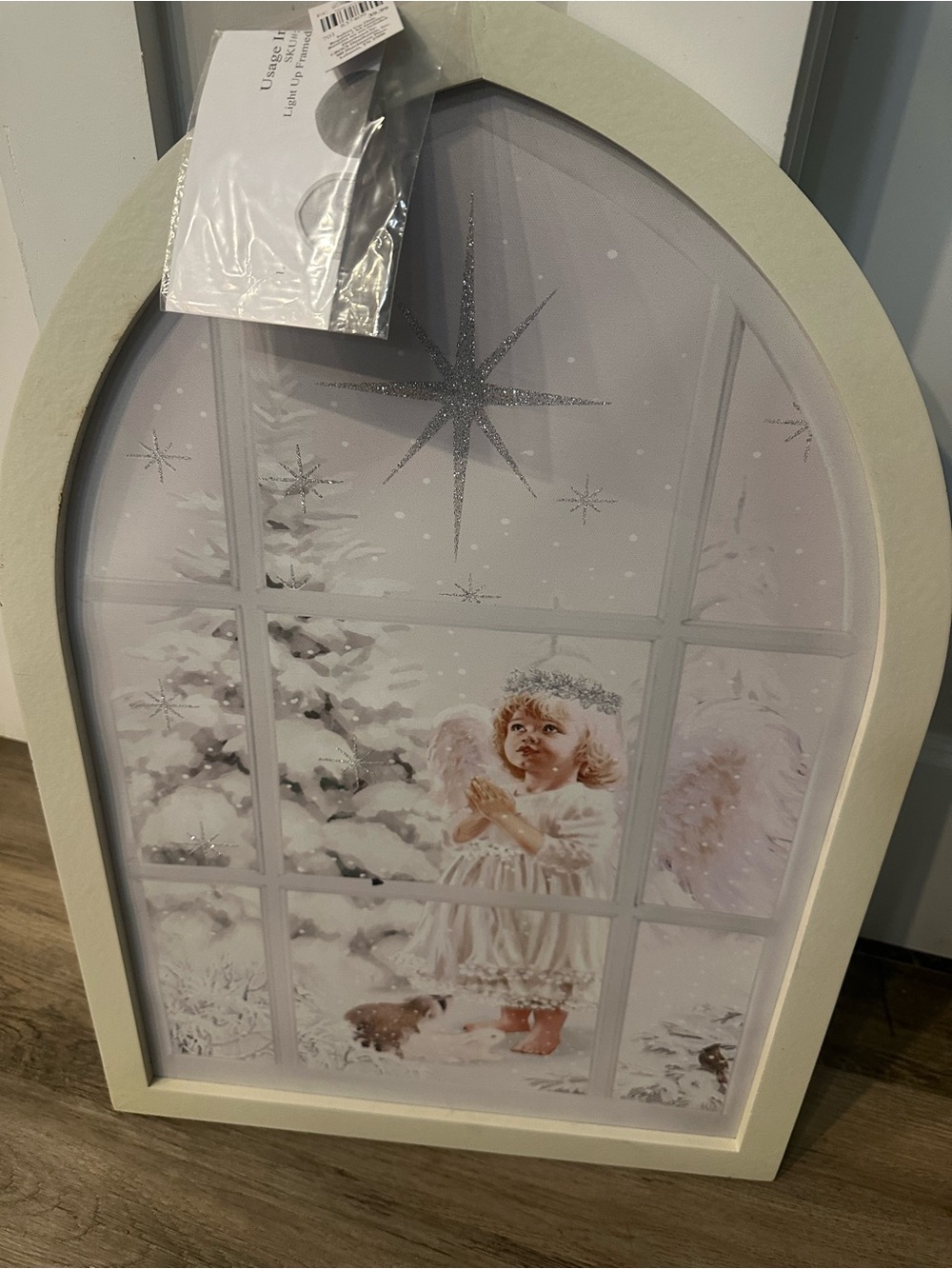 Source Unknown Cream and Pink Angel Window Wall Art